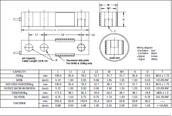 SQB-250KG,SQB-250KG稱重傳感器技術圖